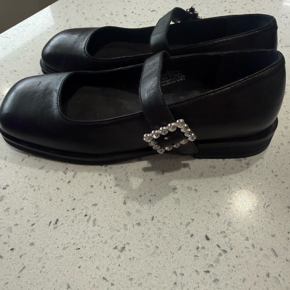 Free People Rumor Diamanté Black Mary Jane Flats Rhinestone Buckle Accent 6.5 - Picture 7 of 13